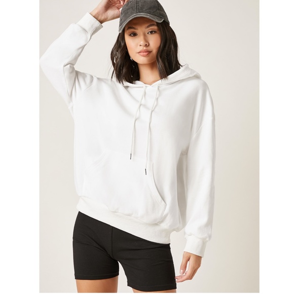 White Drawstring Front Pocket Hoodie Sweatshirt - Picture 4 of 7